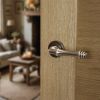 Old English Durham Lever Door Handle on Round Rose - Matt Gun Metal (Pair)