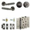 Complete Bloom Door Handle Pack - Heavy Duty Tubular Bathroom (Standard Thumb Turn) - Black Nickel - 64mm / 4-inch Hinges - JE-B30A3-BN