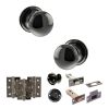 Old English Harrogate Door Knob Pack (Bathroom Set - 3" Deadbolt, 3" Fire Rated Hinges x3) - Black Nickel