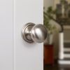 Old English Harrogate Door Knob Pack (Lock Set - Horizontal Bathlock, 4" Fire Rated Hinges x3) - Satin Nickel