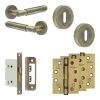 Complete Bloom Door Handle Pack - Sashlock - Antique Brass - 76mm / 4-inch Hinges - JE-B8A8-AB