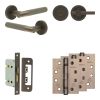 Complete Bari Door Handle Pack - Bathroom Lock (Knurled Thumb Turn) - Dark Bronze - 65mm / 4-inch Hinges - JE-D5A1-DB