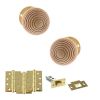 Old English Bridlington Door Knob Pack (Latch Set - 3" HD Latch, 4" Fire Rated Hinges x3) - Polished Brass