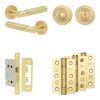 Complete Bloom Door Handle Pack - Bathroom Lock (Standard Thumb Turn) - Satin Brass - 65mm / 3-inch Hinges - JE-B5B3-SB