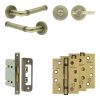 Complete Midtown Door Handle Pack - Bathroom Lock (Plain Thumb Turn) - Antique Brass - 65mm / 4-inch Hinges - JE-G5A2-AB