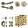 Complete Classic Door Handle Pack - Heavy Duty Tubular Bathroom (Standard Thumb Turn) - Antique Brass - 64mm / 4-inch Hinges - JE-A30A3-AB