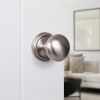 Old English Harrogate Door Knob Pack (Bathroom Set - 4" Deadbolt, 3" Fire Rated Hinges x3) - Satin Chrome