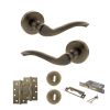 Old English Warwick Door Handle Pack (3 Lever Lock Set - 3" CE Sashlock, 4" Slim Knuckle Hinges x2) - Antique Brass