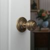 Old English Ripon Door Knob Pack (Lock Set - Horizontal Bathlock, 4" Slim Knuckle Hinges x2) - Matt Antique Brass