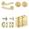 Complete Hex Door Handle Pack - Heavy Duty Tubular Bathroom (Standard Thumb Turn) - Satin Brass - 64mm / 3-inch Hinges - JE-C30B3-SB