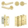 Complete Hex Door Handle Pack - Bathroom Lock (Plain Thumb Turn) - Satin Brass - 65mm / 3-inch Hinges - JE-C5B2-SB