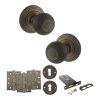 Old English Ripon Door Knob Pack (Lock Set - Horizontal Sashlock, 4" Fire Rated Hinges x3) - Urban Bronze