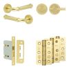 Complete Classic Door Handle Pack - Bathroom Lock (Plain Thumb Turn) - Satin Brass - 76mm / 3-inch Hinges - JE-A6B2-SB