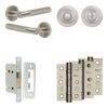 Complete Bari Door Handle Pack - Bathroom Lock (Standard Thumb Turn) - Satin Nickel - 65mm / 3-inch Hinges - JE-D5B3-SN