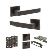 STATUS Montana Door Handle Pack (Bathroom Set - 2.5" CE Bathroom Lock, 4" Slim Knuckle Hinges x2) - Urban Dark Bronze