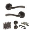 STATUS Texas Door Handle Pack (Bathroom Set - 3" CE Bathroom Lock, 4" Slim Knuckle Hinges x2) - Urban Dark Bronze