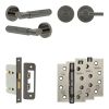 Complete Bloom Door Handle Pack - Bathroom Lock (Plain Thumb Turn) - Black Nickel - 65mm / 4-inch Hinges - JE-B5A2-BN