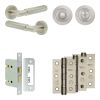 Complete Bloom Door Handle Pack - Bathroom Lock (Standard Thumb Turn) - Satin Nickel - 76mm / 3-inch Hinges - JE-B6B3-SN