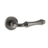 Old English Durham Lever Door Handle on Round Rose - Distressed Silver (Pair)