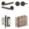 Complete Hex Door Handle Pack - Bathroom Lock (Plain Thumb Turn) - Dark Bronze - 76mm / 3-inch Hinges - JE-C6B2-DB