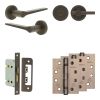 Complete Gio Door Handle Pack - Bathroom Lock (Plain Thumb Turn) - Dark Bronze - 65mm / 4-inch Hinges - JE-E5A2-DB