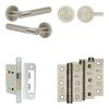 Complete Bari Door Handle Pack - Bathroom Lock (Knurled Thumb Turn) - Satin Nickel - 65mm / 3-inch Hinges - JE-D5B1-SN