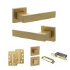 Senza Pari Panetti Door Handle Pack (Bathroom Set - 3" CE Bathroom Lock, 4" Slim Knuckle Hinges x2) - Satin Brass