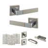 STATUS Montana Door Handle Pack (Bathroom Set - 3" CE Bathroom Lock, 4" Fire Rated Hinges x3) - Satin Nickel/Polished Chrome
