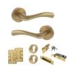 STATUS Texas Door Handle Pack (Euro Lock Set - 3" CE Sashlock, 4" Slim Knuckle Hinges x2) - Satin Brass