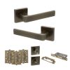 STATUS Montana Door Handle Pack (Bathroom Set - 3" CE Bathroom Lock, 4" Fire Rated Hinges x3) - Antique Brass