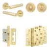 Complete Hex Door Handle Pack - Bathroom Lock (Standard Thumb Turn) - Satin Brass - 65mm / 4-inch Hinges - JE-C5A3-SB