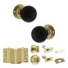Old English Whitby Door Knob Pack (Bathroom Set - 4" Deadbolt, 4" Fire Rated Hinges x3) - Polished Brass