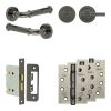 Complete Classic Door Handle Pack - Bathroom Lock (Plain Thumb Turn) - Black Nickel - 76mm / 4-inch Hinges - JE-A6A2-BN