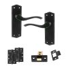 Old English Warwick Door Handle Pack (Latch Set - 2.5" CE Latch, 4" Slim Knuckle Hinges x2) - Matt Black