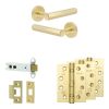 Complete Hex Door Handle Pack - Heavy Duty Latch - Satin Brass - 102mm / 4-inch Hinges - JE-C22A-SB