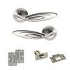Senza Pari Elisse Door Handle Pack (Latch Set - 2.5" Latch, 3" Hinges x2) - Satin Nickel/Chrome Plate