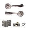 Old English Richmond Door Handle Pack (Latch Set - 2.5" CE Latch, 3" Fire Rated Hinges x3) - Distressed Silver