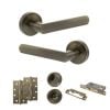 STATUS Carolina Door Handle Pack (Bathroom Set - 3" CE Bathroom Lock, 4" Slim Knuckle Hinges x2) - Antique Brass
