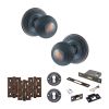 Old English Ripon Door Knob Pack (Lock Set - 3" Latch & Deadlock, 3" Fire Rated Hinges x3) - Antique Copper