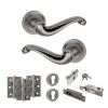 Old English Colchester Door Handle Pack (Euro Lock Set - 2.5" CE Sashlock, 3" Fire Rated Hinges x3) - Distressed Silver