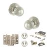 Old English Ripon Door Knob Pack (Lock Set - 3" Latch & Deadlock, 3" Fire Rated Hinges x3) - Polished Nickel