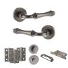 Old English Durham Door Handle Pack (Bathroom Set - 3" CE Bathroom Lock, 3" Fire Rated Hinges x3) - Distressed Silver
