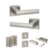 Senza Pari Davoli Door Handle Pack (3 Lever Lock Set - 2.5" CE Sashlock, 4" Slim Knuckle Hinges x2) - Satin Nickel