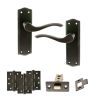 Old English Warwick Door Handle Pack (Latch Set - 3" CE Latch, 4" Fire Rated Hinges x3) - Urban Dark Bronze