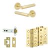 Complete Hex Door Handle Pack - Heavy Duty Latch - Satin Brass - 102mm / 3-inch Hinges - JE-C22B-SB