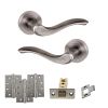 Old English Warwick Door Handle Pack (Latch Set - 2.5" CE Latch, 4" Fire Rated Hinges x3) - Matt Gun Metal