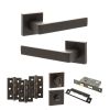 STATUS Montana Door Handle Pack (Bathroom Set - 2.5" CE Bathroom Lock, 3" Fire Rated Hinges x3) - Urban Dark Bronze
