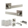 STATUS Montana Door Handle Pack (Bathroom Set - 2.5" CE Bathroom Lock, 4" Fire Rated Hinges x3) - Satin Nickel