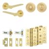 Complete Gio Door Handle Pack - Heavy Duty Tubular Bathroom (Standard Thumb Turn) - Satin Brass - 76mm / 3-inch Hinges - JE-E31B3-SB