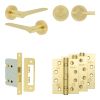 Complete Gio Door Handle Pack - Bathroom Lock (Plain Thumb Turn) - Satin Brass - 76mm / 4-inch Hinges - JE-E6A2-SB